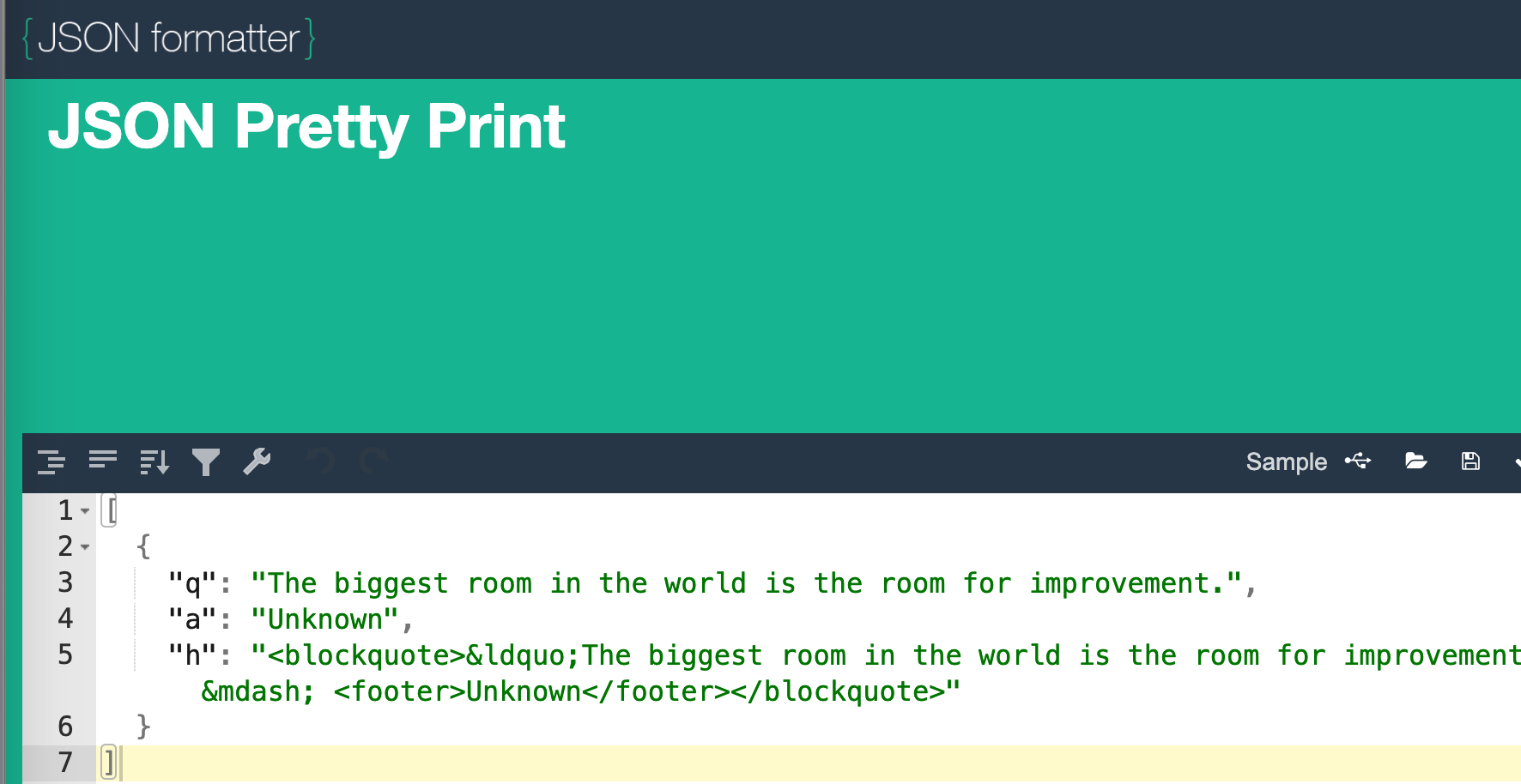 Screenshot showing the formatted quote API JSON